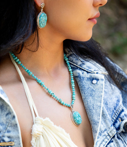 Carved Blue Turquoise and Sterling Silver Pendant Barse Jewelry