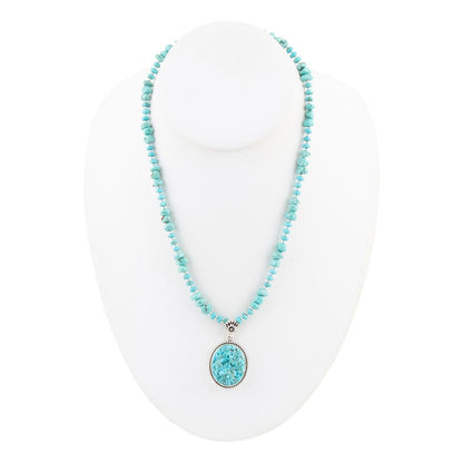 Carved Blue Turquoise and Sterling Silver Pendant Barse Jewelry