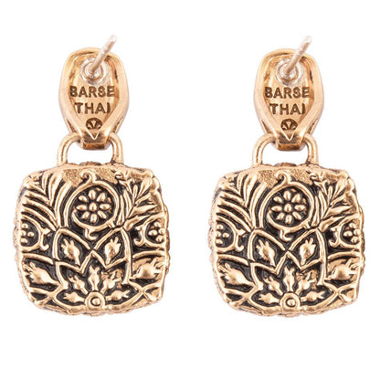 Carved Blue Turquoise Golden Drop Earrings Barse Jewelry