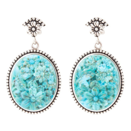 Carved Blue Turquoise Sterling Silver Drop Earrings Barse Jewelry