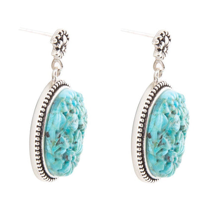 Carved Blue Turquoise Sterling Silver Drop Earrings Barse Jewelry