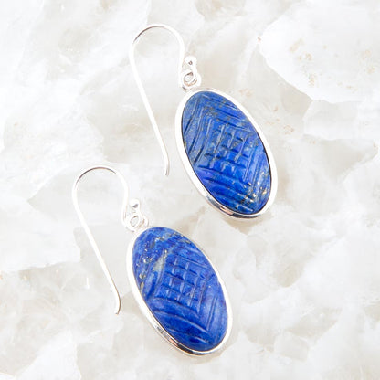 Carved Blue Lapis Sterling Silver Drop Earrings Barse Jewelry