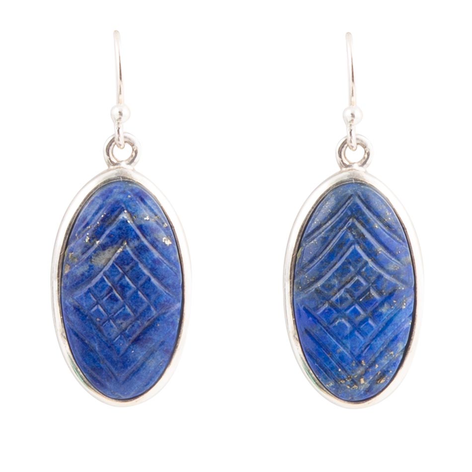 Carved Blue Lapis Sterling Silver Drop Earrings Barse Jewelry