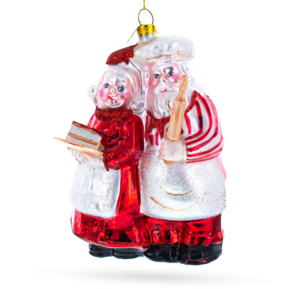 Mr. and Mrs. Santa Baking Cake Glass Christmas Ornament