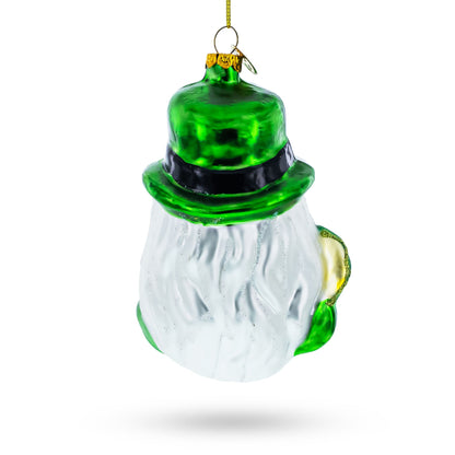 Irish Santa with Shamrock and Pipe Glass Christmas Ornament