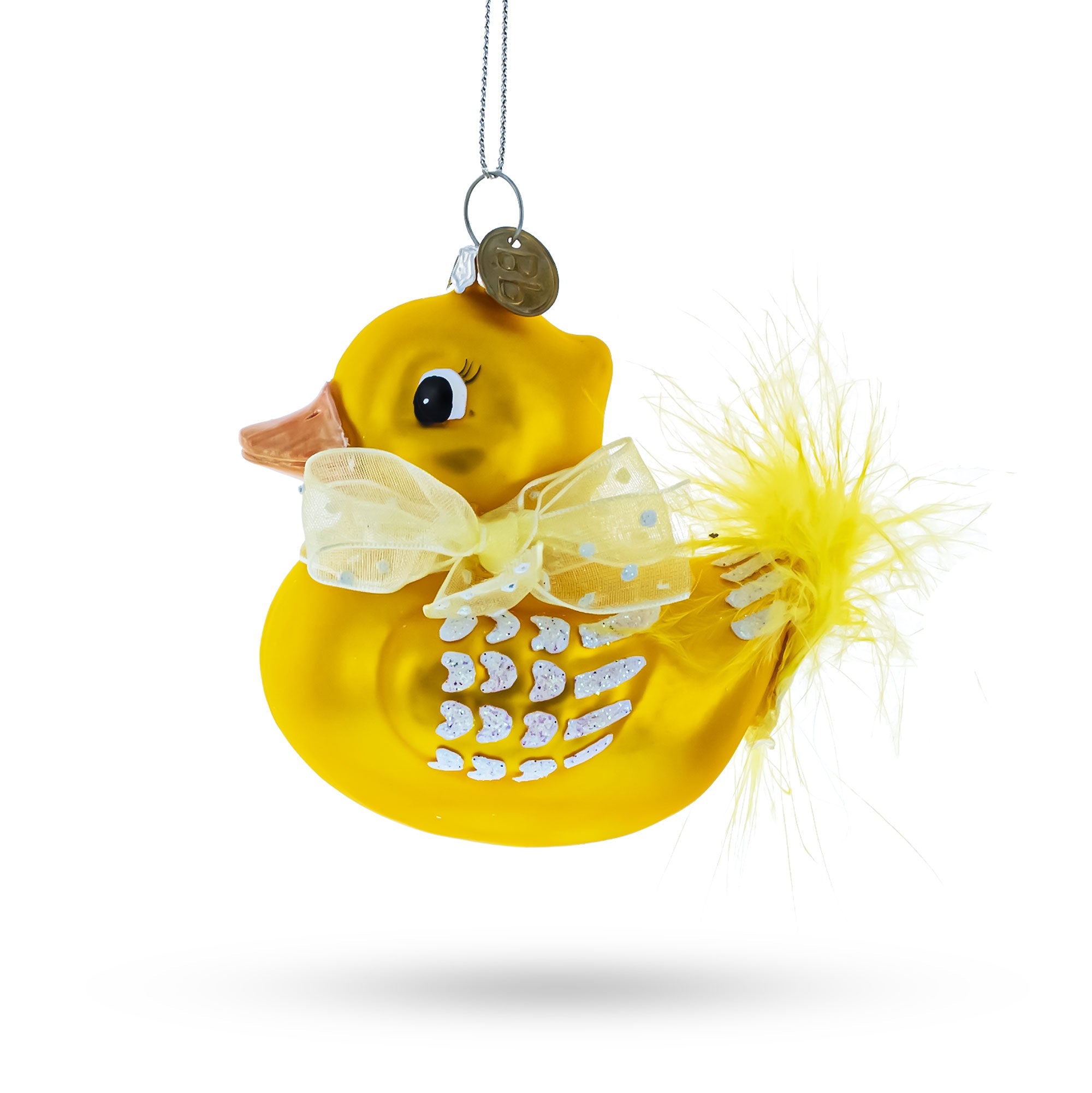Yellow Duck with Bow Glass Christmas Ornament