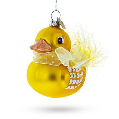 Yellow Duck with Bow Glass Christmas Ornament
