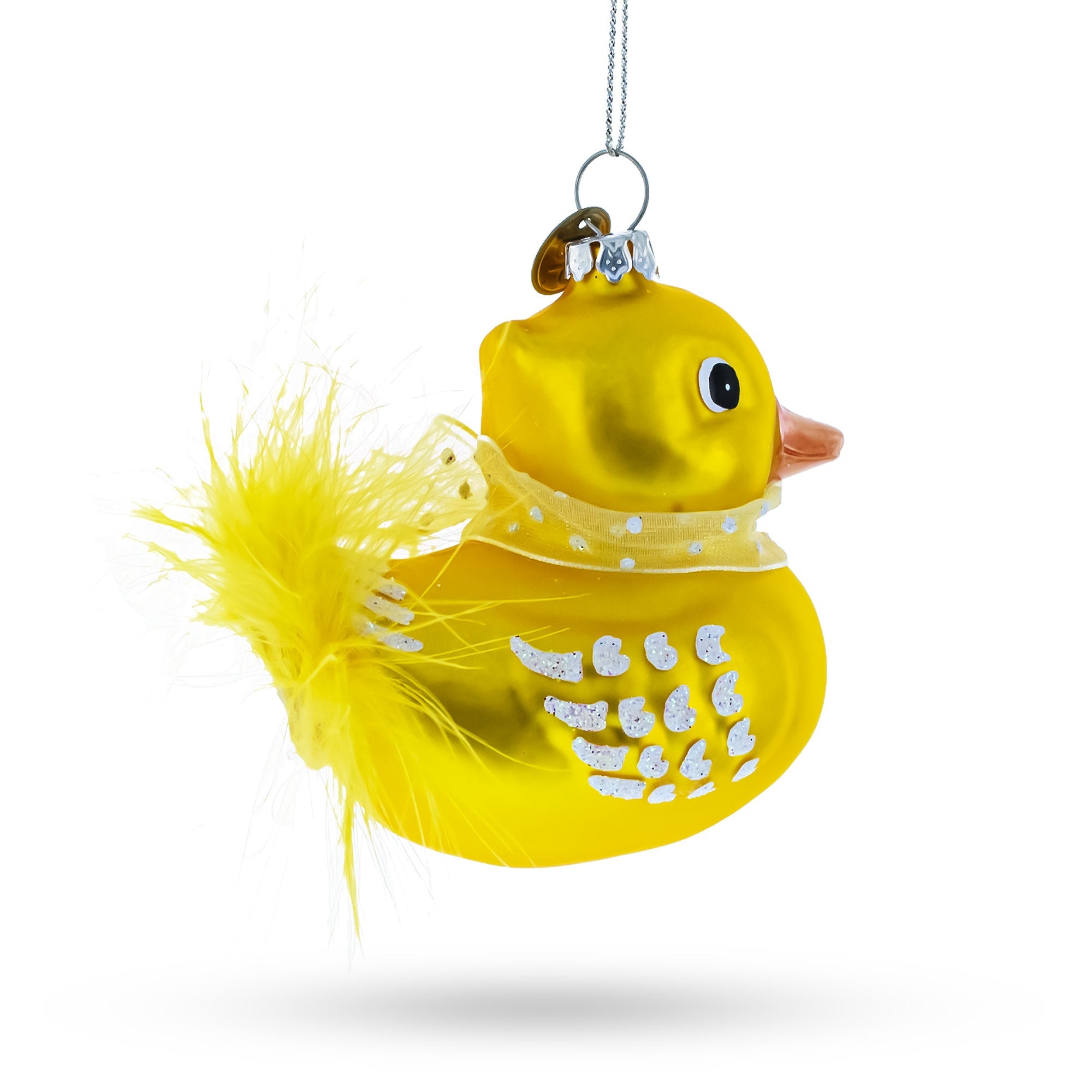 Yellow Duck with Bow Glass Christmas Ornament