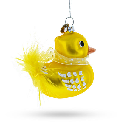 Yellow Duck with Bow Glass Christmas Ornament