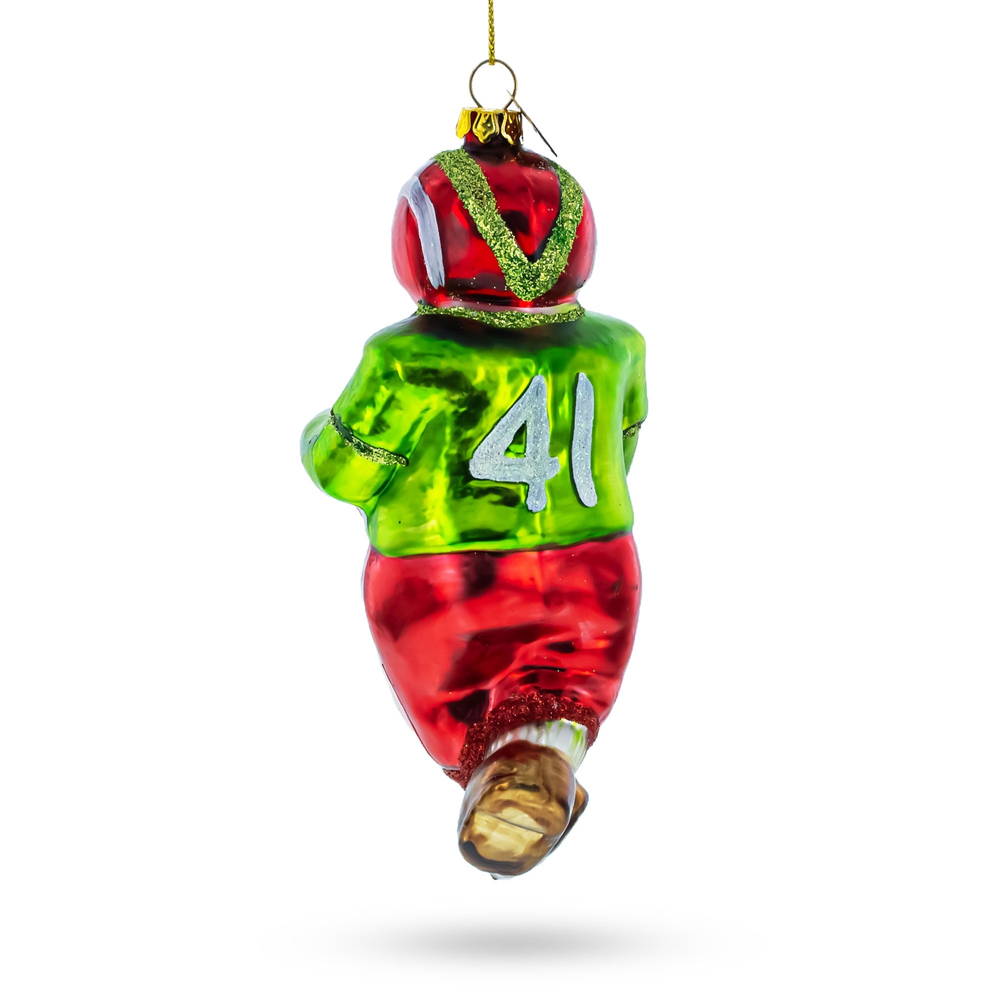 Snowman Playing Football Glass Christmas Ornament