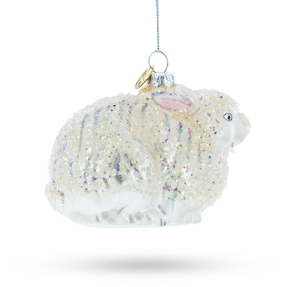 White Sparkling Bunny Glass Christmas Ornament BestPysanky