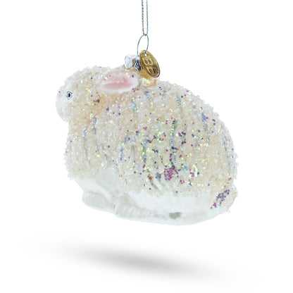 White Sparkling Bunny Glass Christmas Ornament BestPysanky