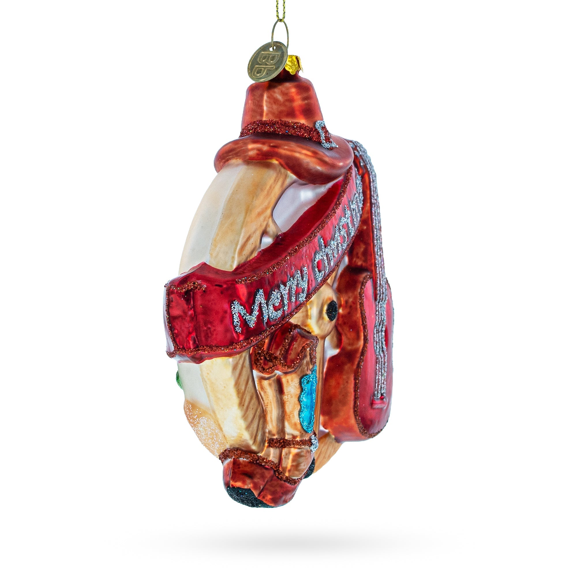 Western Ensemble with Guitar, Cowboy Boots Glass Christmas Ornament