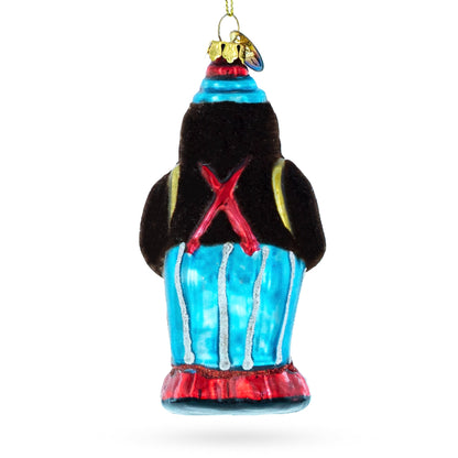 Fluffy Monkey Drumming Glass Christmas Ornament