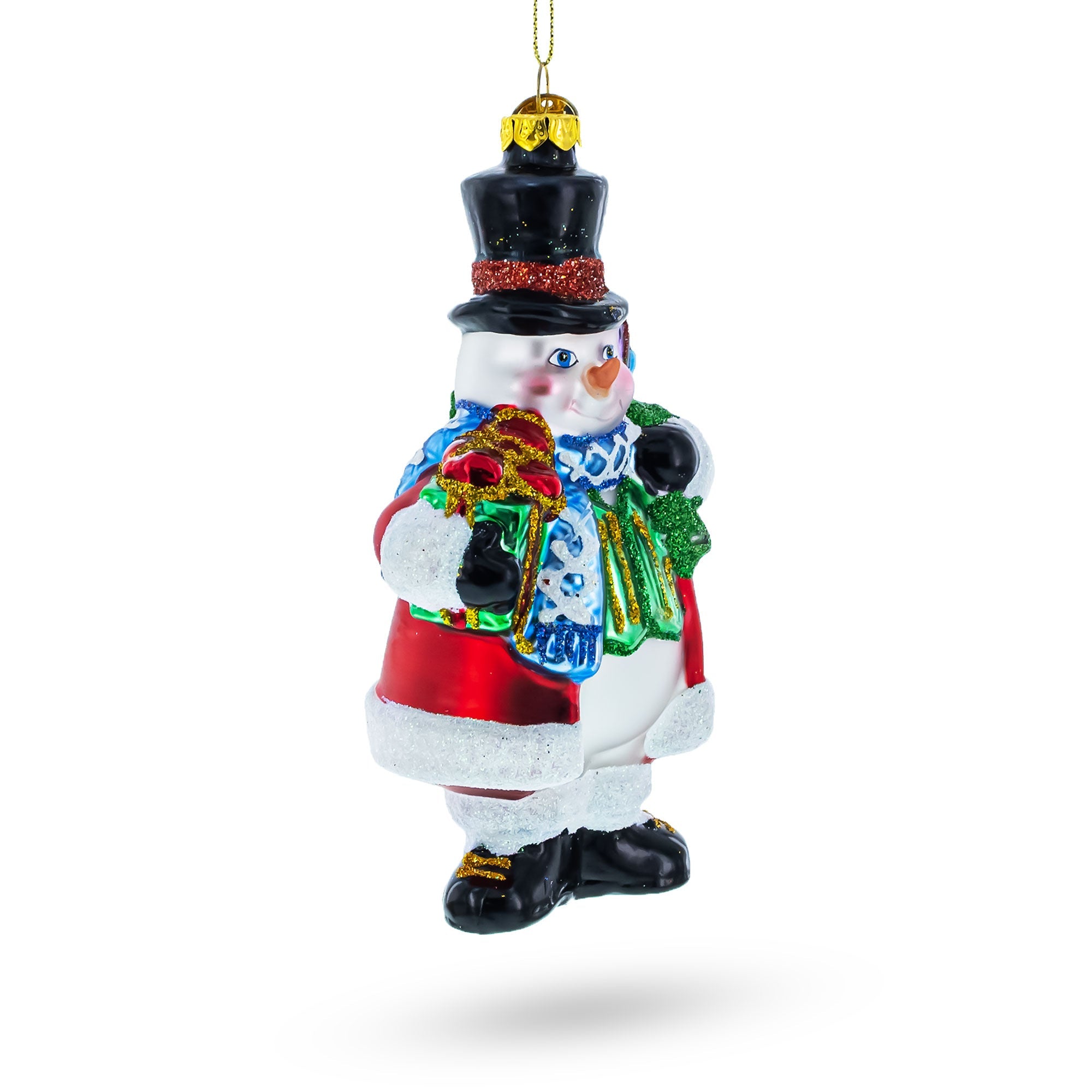 Snowman with Black Hat Glass Christmas Ornament