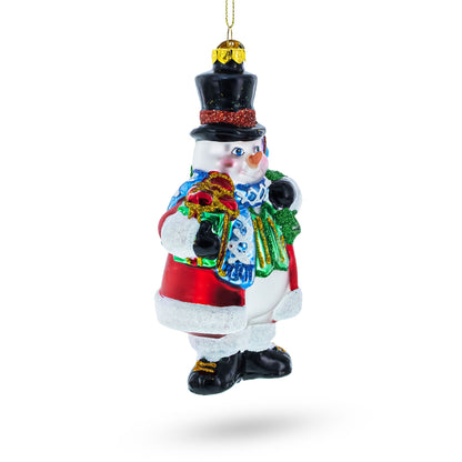 Snowman with Black Hat Glass Christmas Ornament