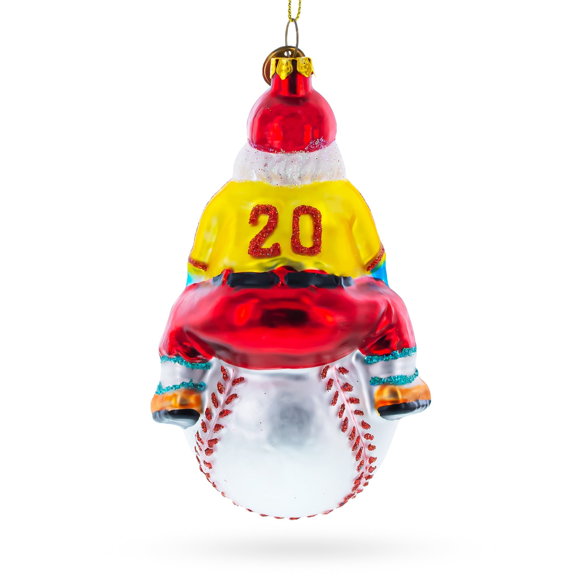 Baseball Santa with Jersey #20 Glass Christmas Ornament