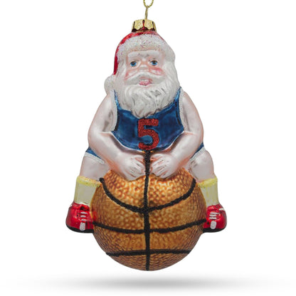 Santa Basketball Player Glass Christmas Ornament