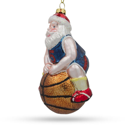 Santa Basketball Player Glass Christmas Ornament