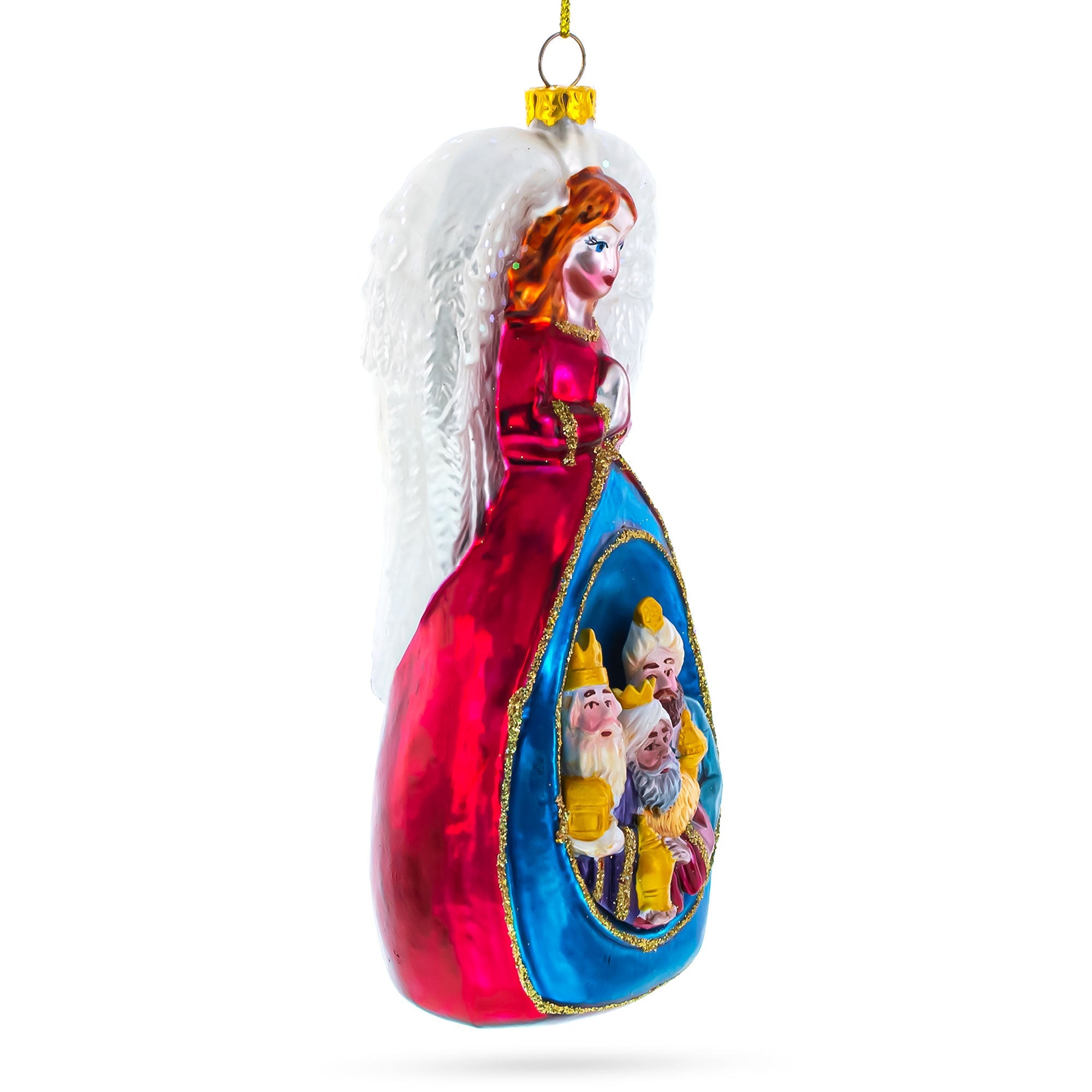 Angel with Three Wise Men Glass Christmas Ornament
