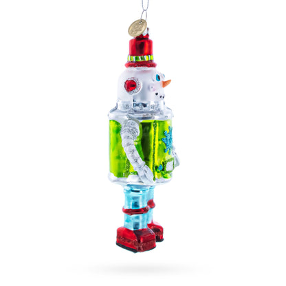 Retro Robot Snowman Glass Christmas Ornament
