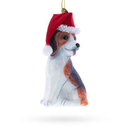 Beagle Dog with Santa Hat Glass Christmas Ornament BestPysanky