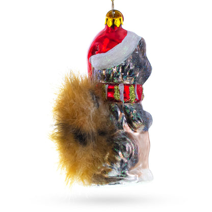 Raccoon Holding Squirrel Glass Christmas Ornament