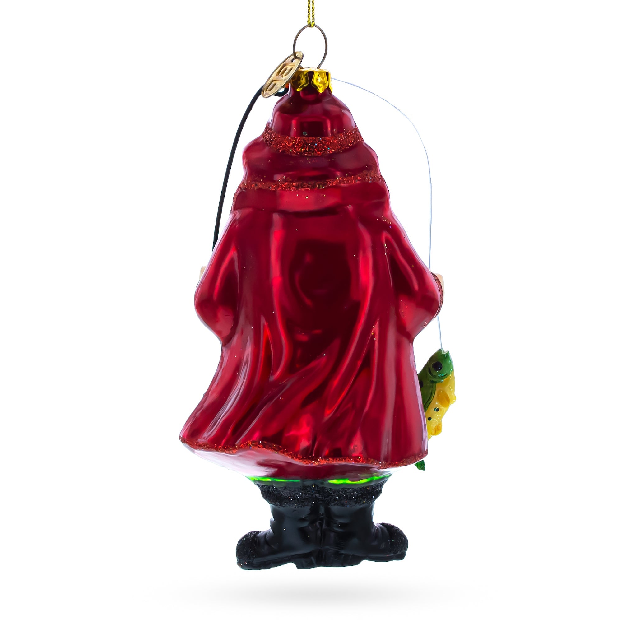 Angler Santa with Catch of the Day Glass Christmas Ornament