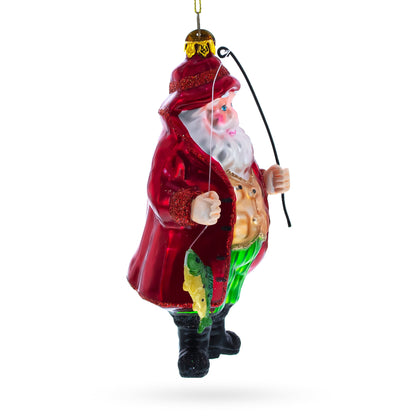 Angler Santa with Catch of the Day Glass Christmas Ornament