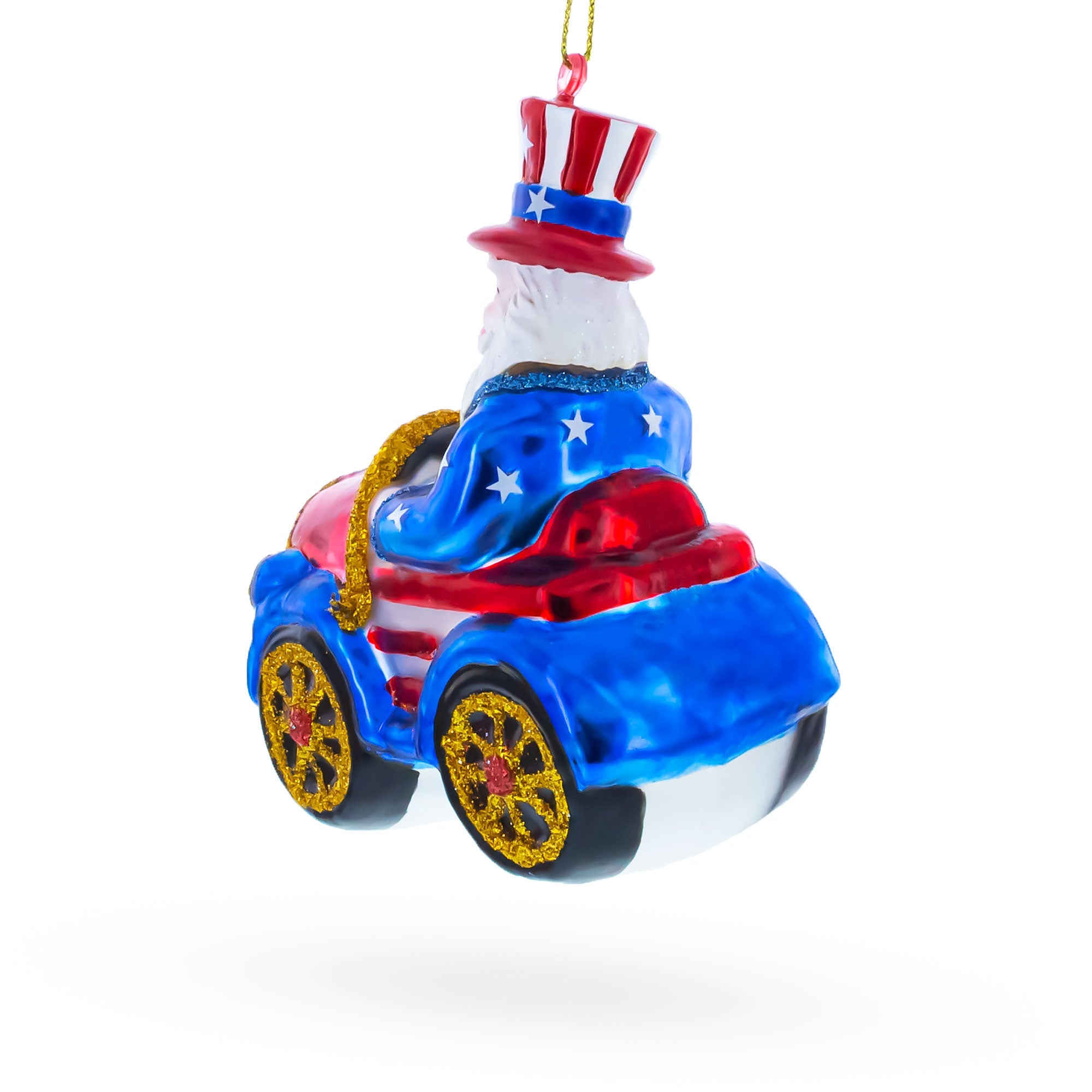 Uncle Sam Santa Driving a Car Glass Christmas Ornament BestPysanky