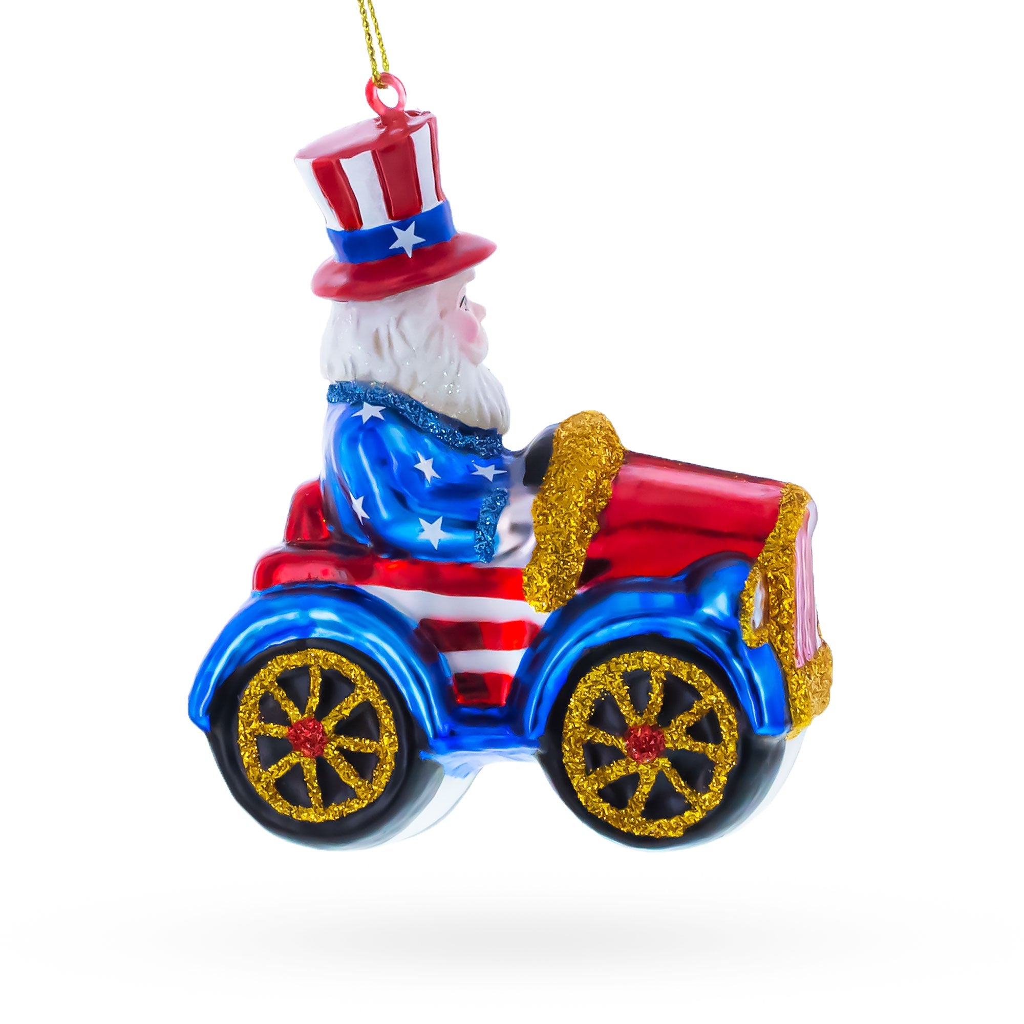 Uncle Sam Santa Driving a Car Glass Christmas Ornament BestPysanky