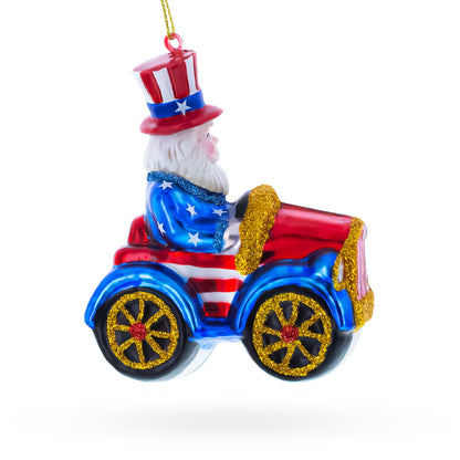 Uncle Sam Santa Driving a Car Glass Christmas Ornament BestPysanky