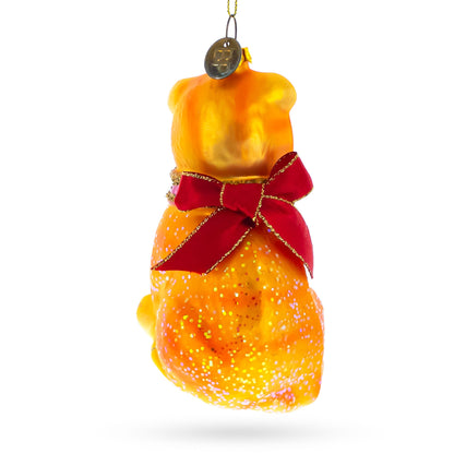 Glittered Orange Cat Glass Christmas Ornament
