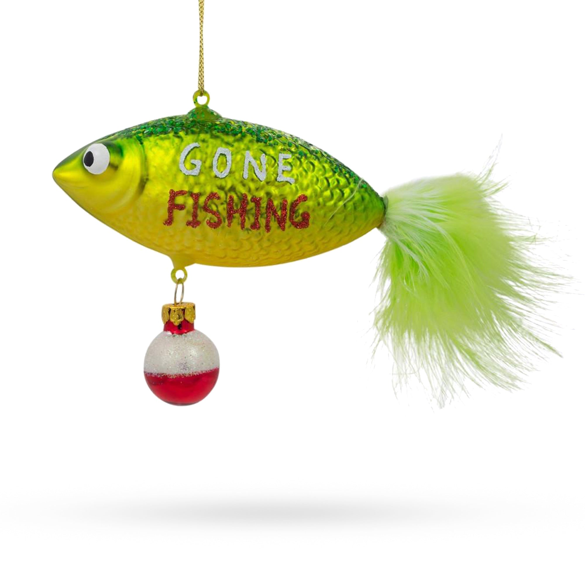 Gone Fishing Glass Christmas Ornament