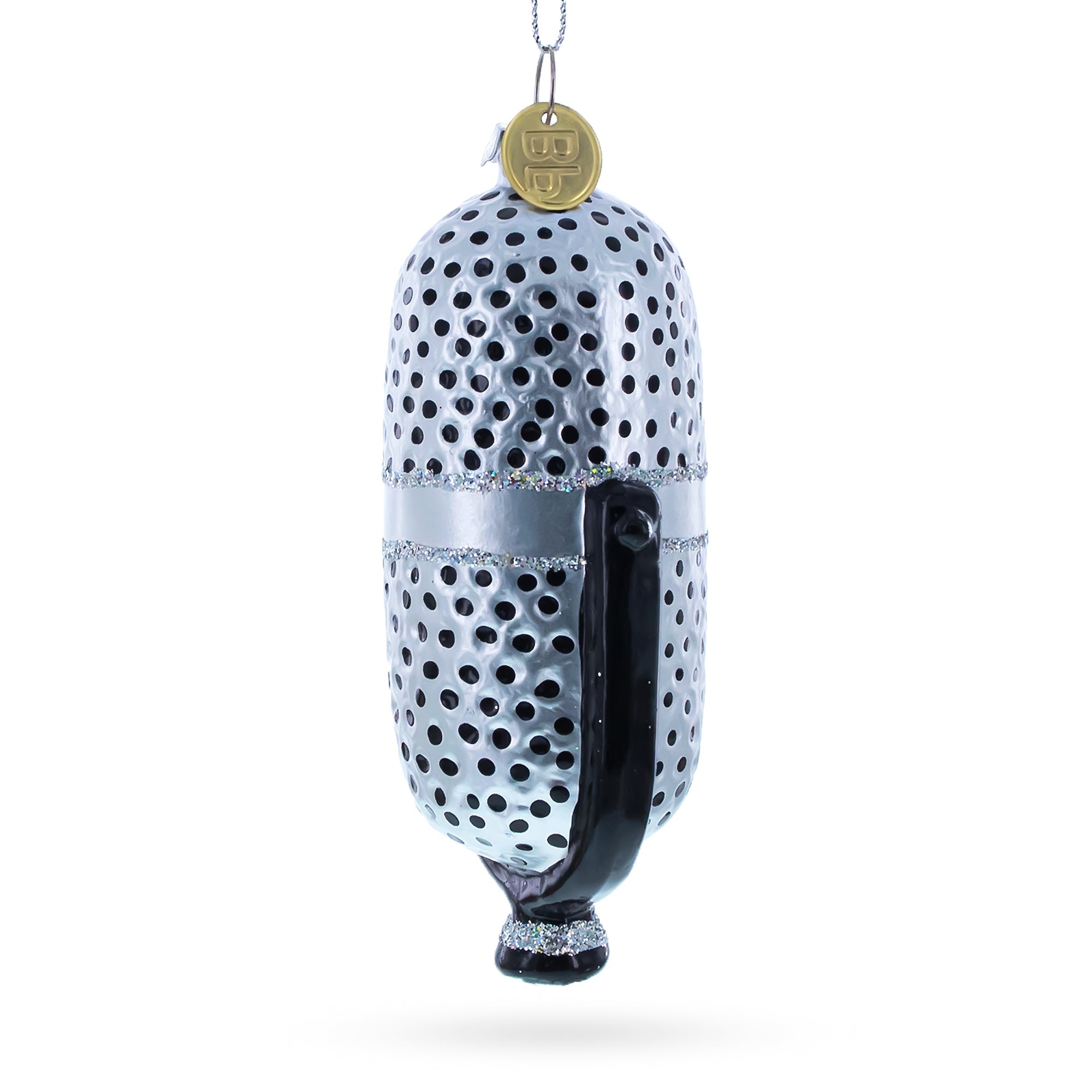Silver Microphone Glass Christmas Ornament