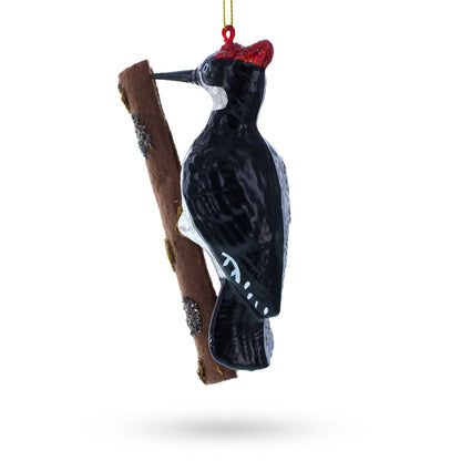 Woodpecker Perched on a Branch Glass Christmas Ornament