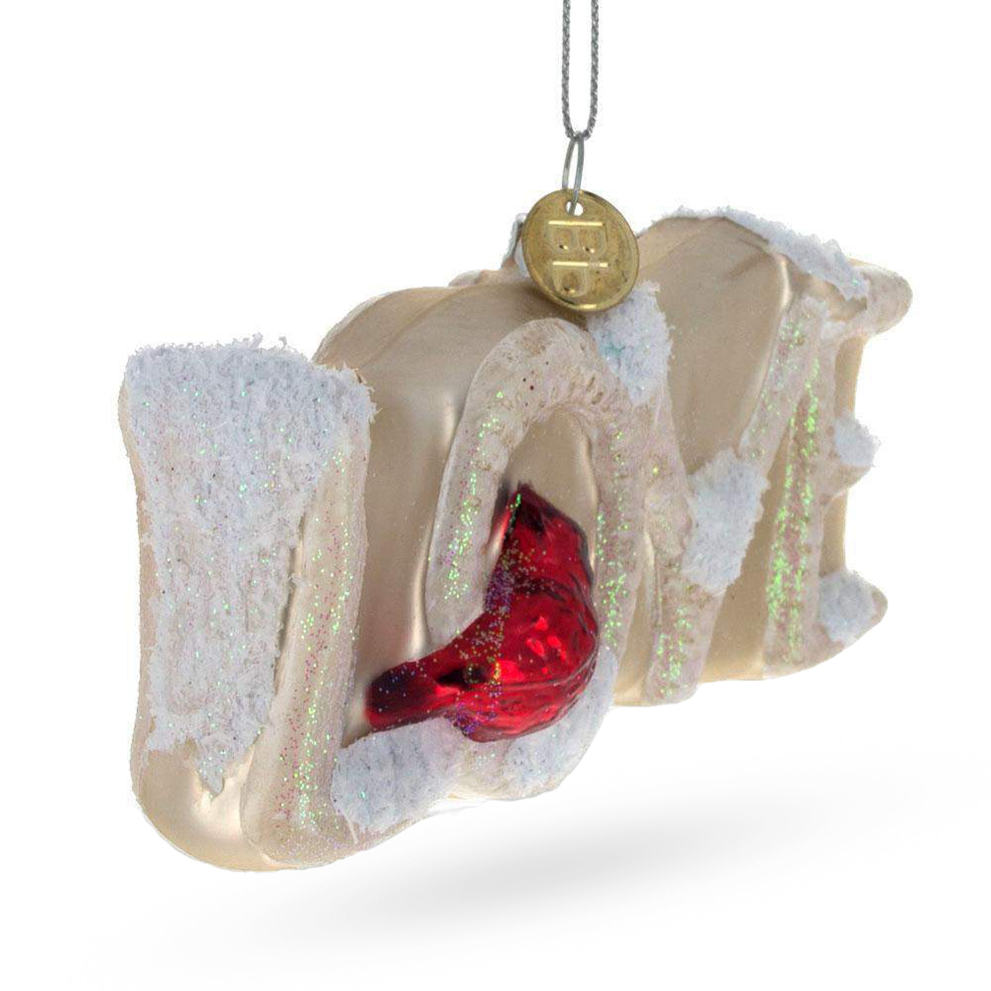 Love Letters Red Cardinal on Branch Glass Christmas Ornament