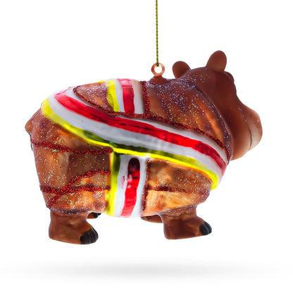 Hippo Glass Christmas Ornament