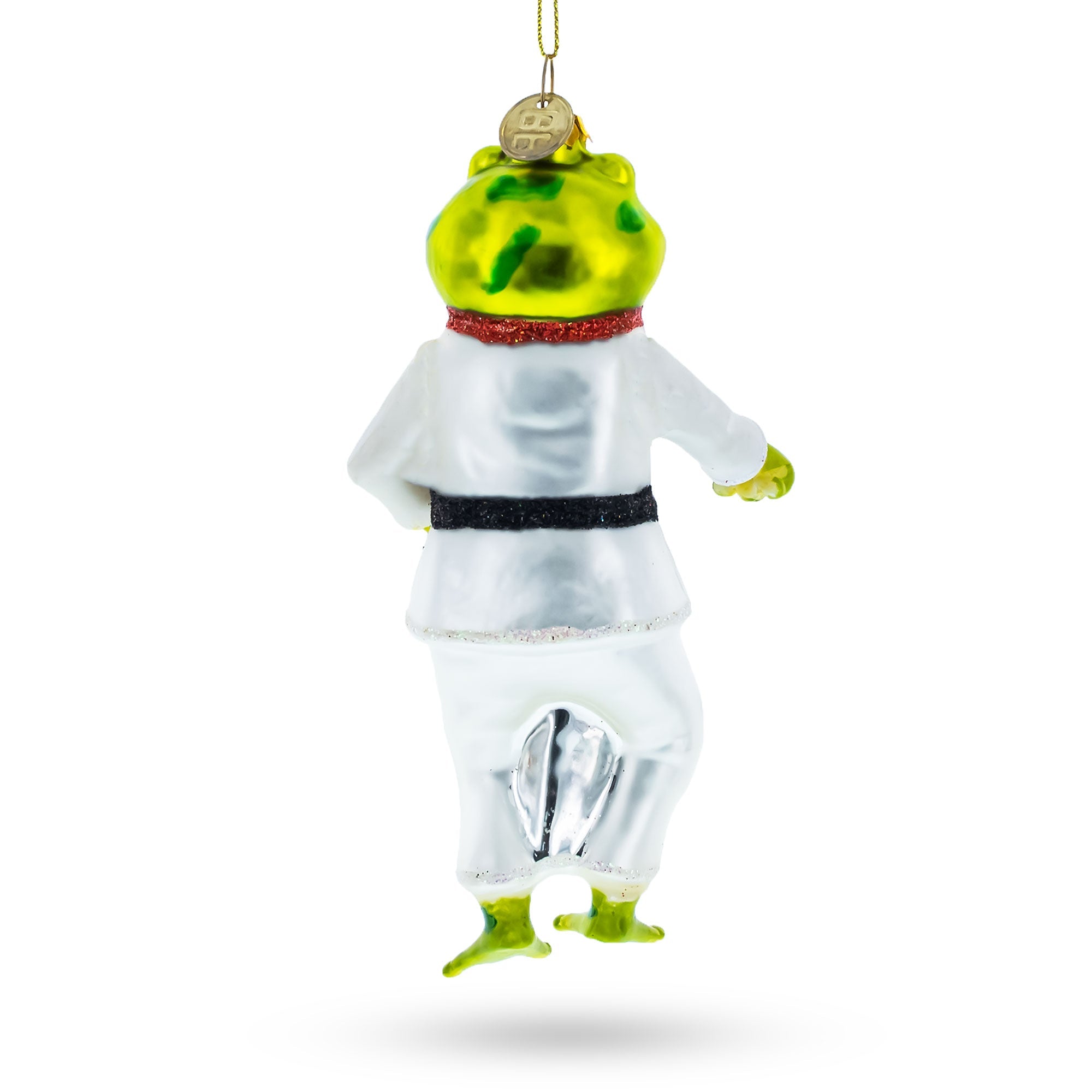 Frog Engaged in Martial Arts Glass Christmas Ornament