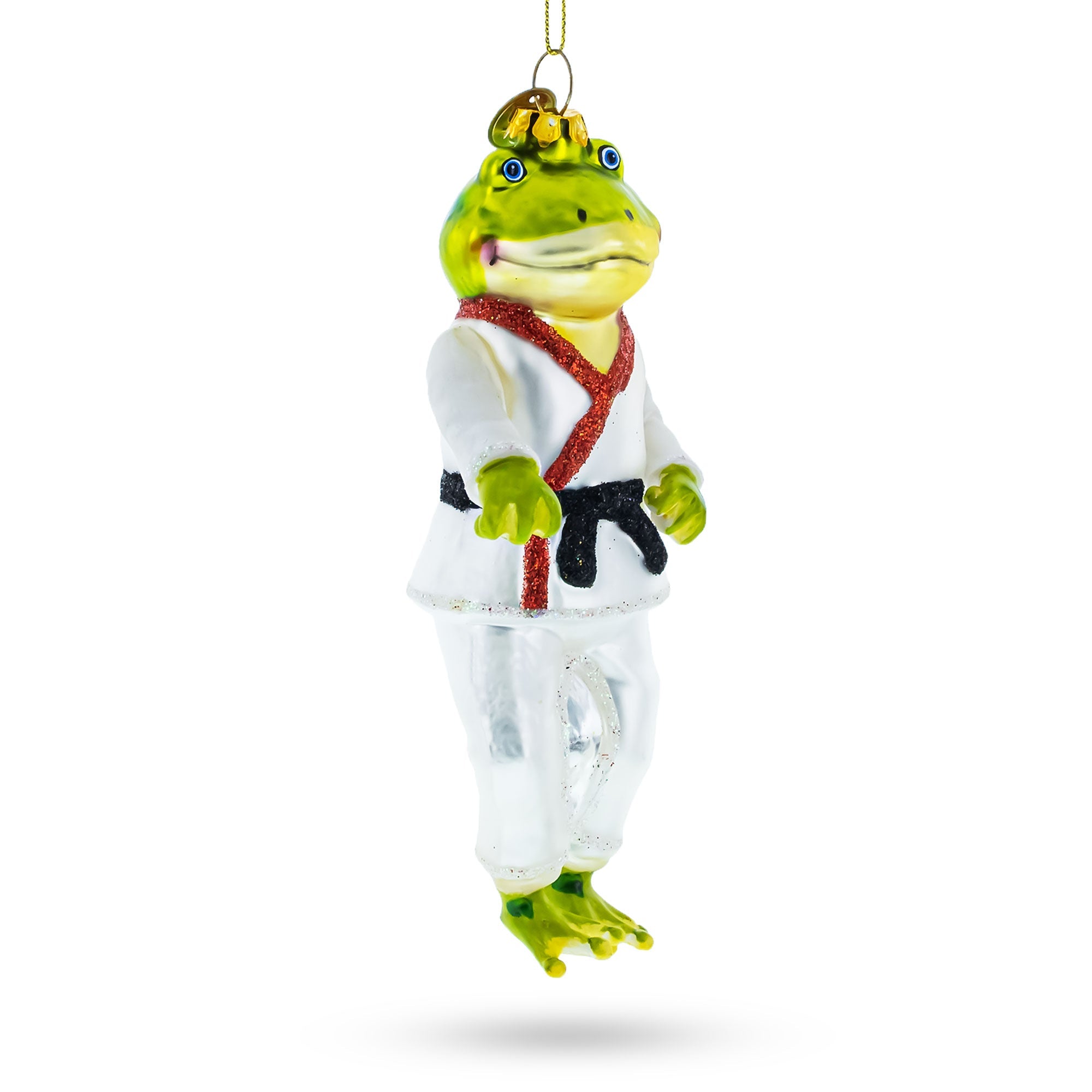 Frog Engaged in Martial Arts Glass Christmas Ornament