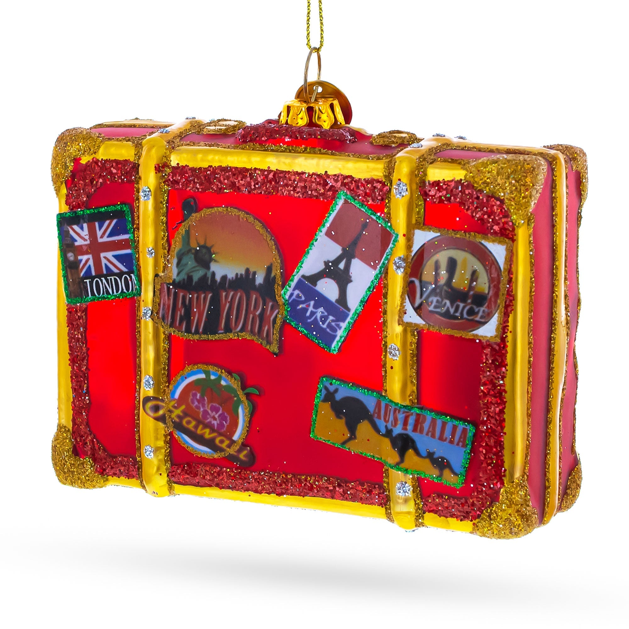 Well-Traveled Suitcase Glass Christmas Ornament BestPysanky