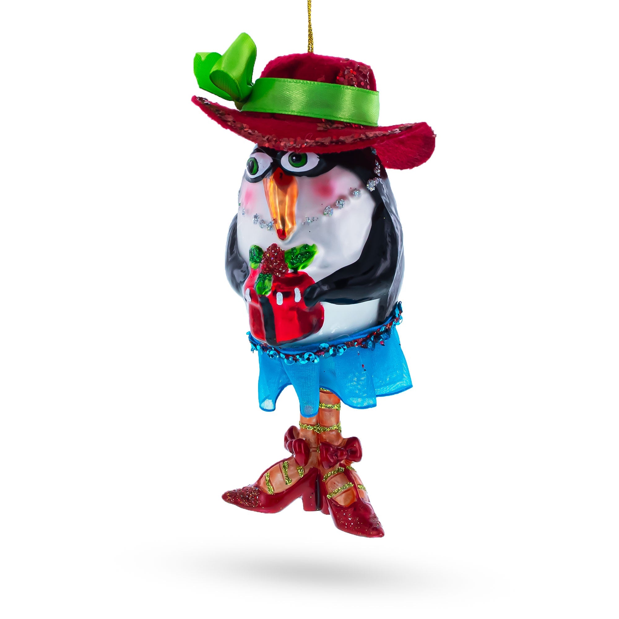 Stylish Penguin Glass Christmas Ornament