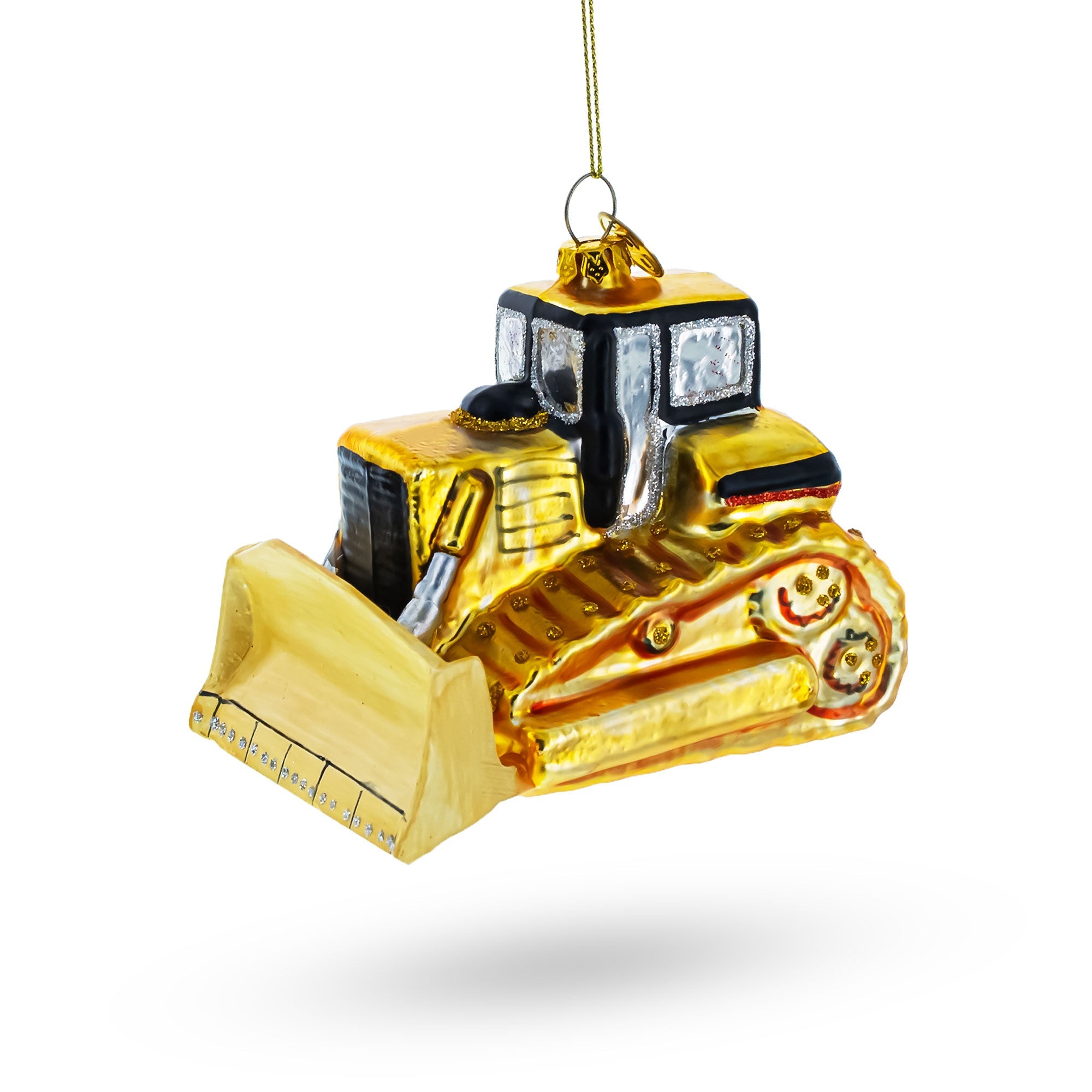 Rugged Bulldozer Blown Glass Christmas Ornament