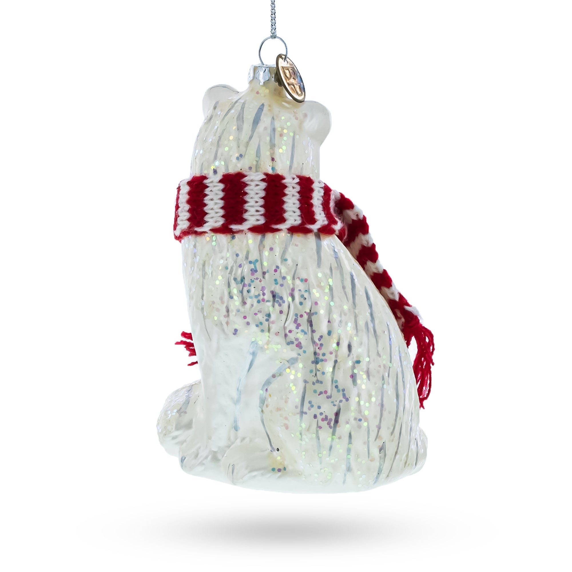 Arctic Fox with Scarf Glass Christmas Ornament