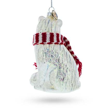 Arctic Fox with Scarf Glass Christmas Ornament