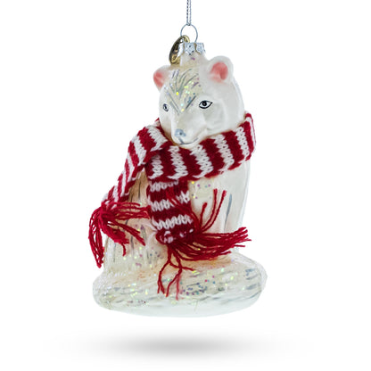 Arctic Fox with Scarf Glass Christmas Ornament
