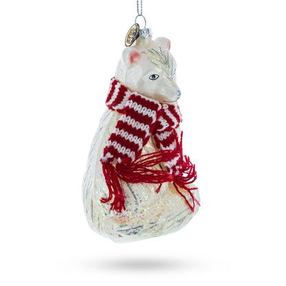 Arctic Fox with Scarf Glass Christmas Ornament