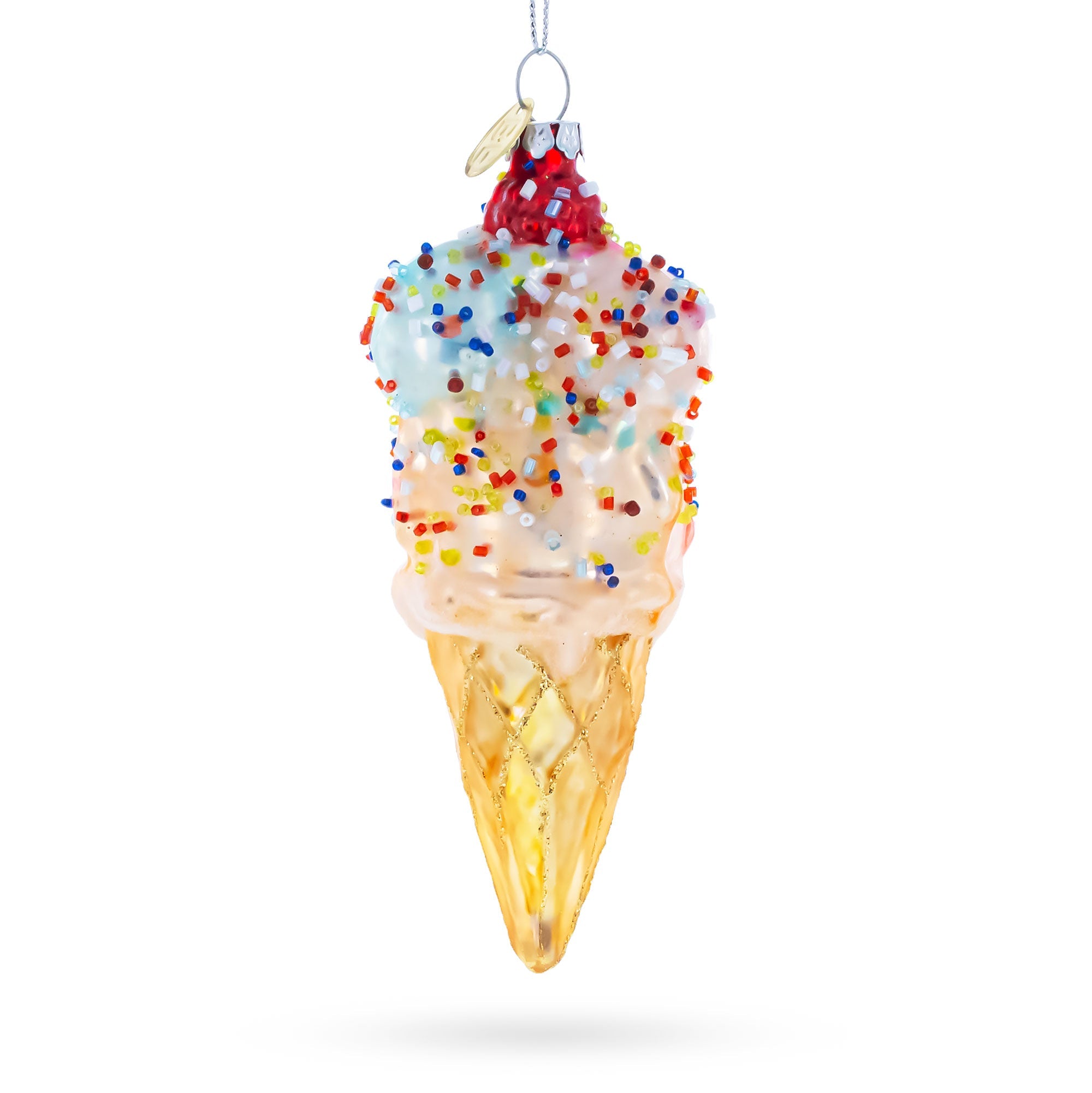 Sprinkled Ice Cream Cone Glass Christmas Ornament