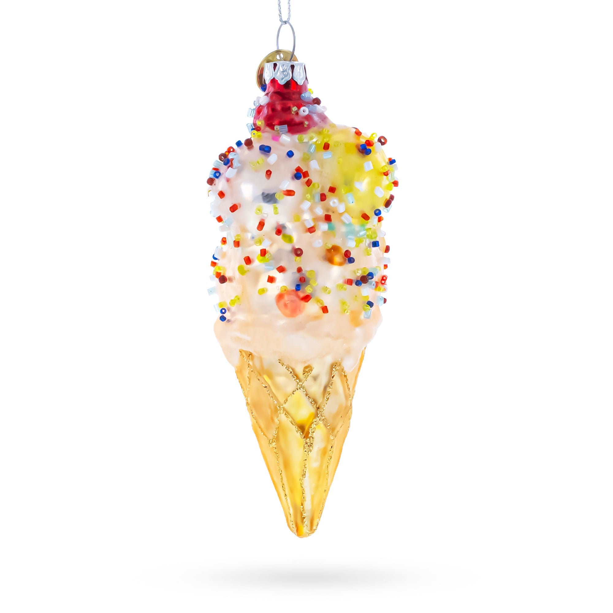 Sprinkled Ice Cream Cone Glass Christmas Ornament