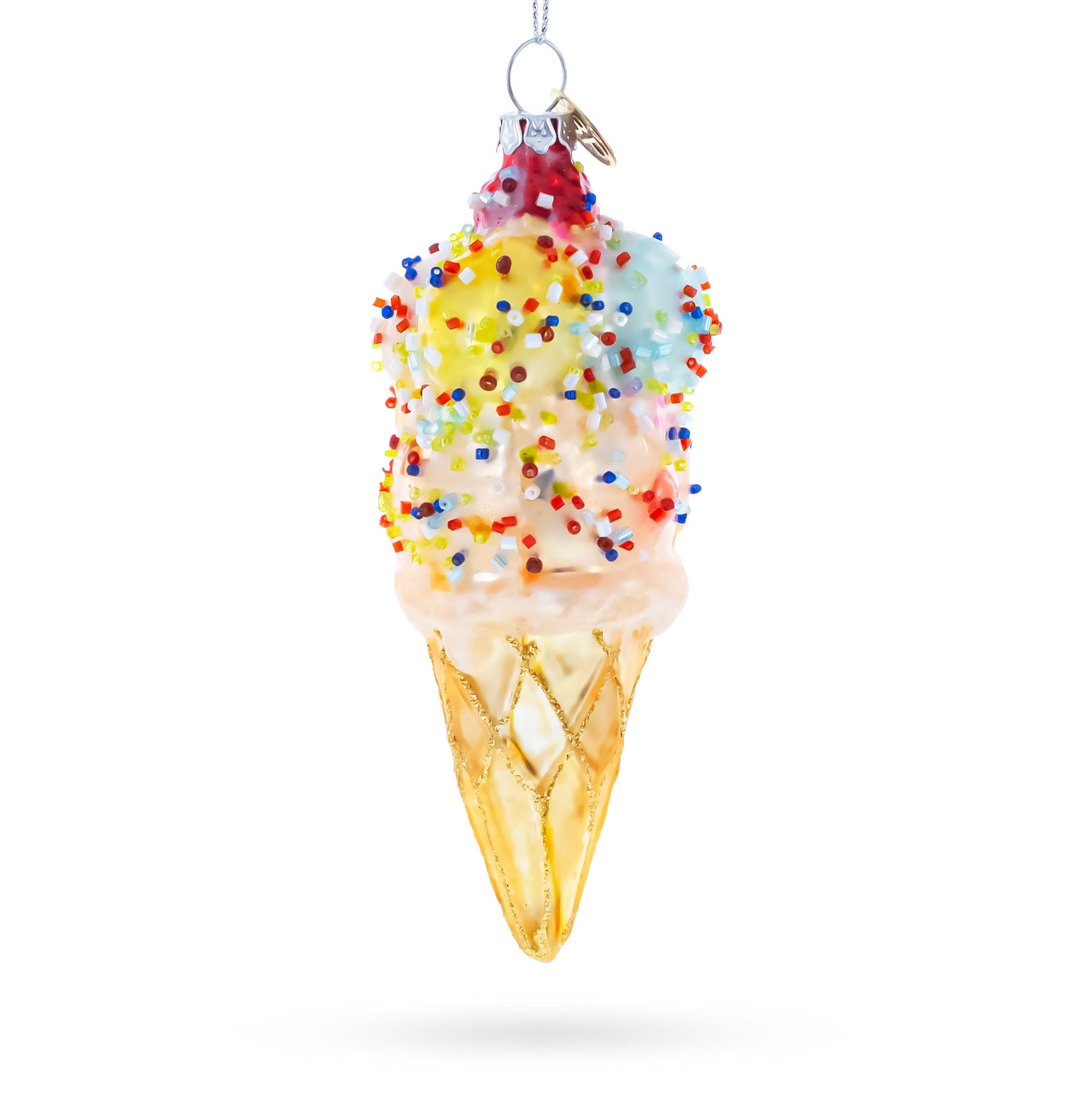 Sprinkled Ice Cream Cone Glass Christmas Ornament